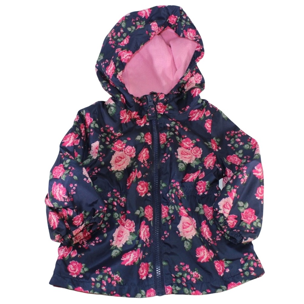 GEORGE Spring Jacket Flowers Floral Navy Blue Pink Fleece Lined Hooded 6-12M